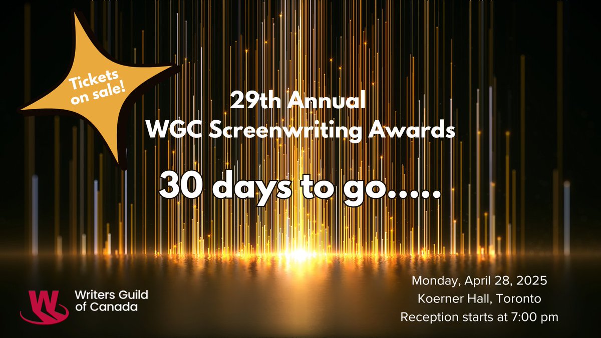 One month to go! Tickets on sale now for the WGC Screenwriting Awards on April 28, 2025! Co-hosted by Andrew Phung &amp; Jonathan Langdon, join us to celebrate the best screenwriters in Canada. #WGCAwards2025 #CdnScreenwriters
wgc.ca/awards