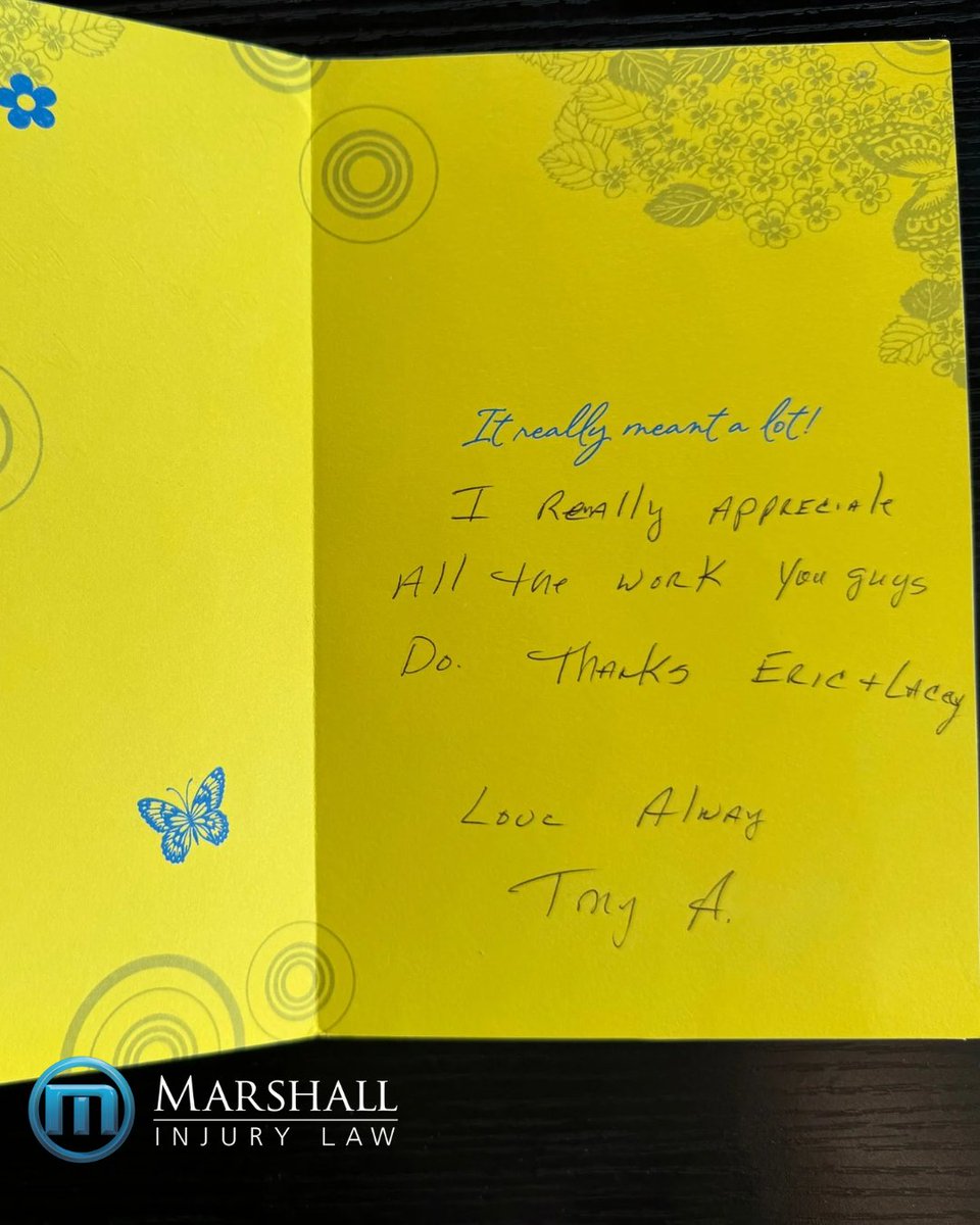 MarshallInjury's tweet photo. 🎉 #ThankfulThursdays 🎉 We’re thrilled to showcase this wonderful thank you card from a client we had the honor to represent—and won! 🙌 It’s truly a privilege to advocate for our clients and secure the best outcomes. 

What’s one thing you’re grateful for today? https://t.co/hshCeNriHp