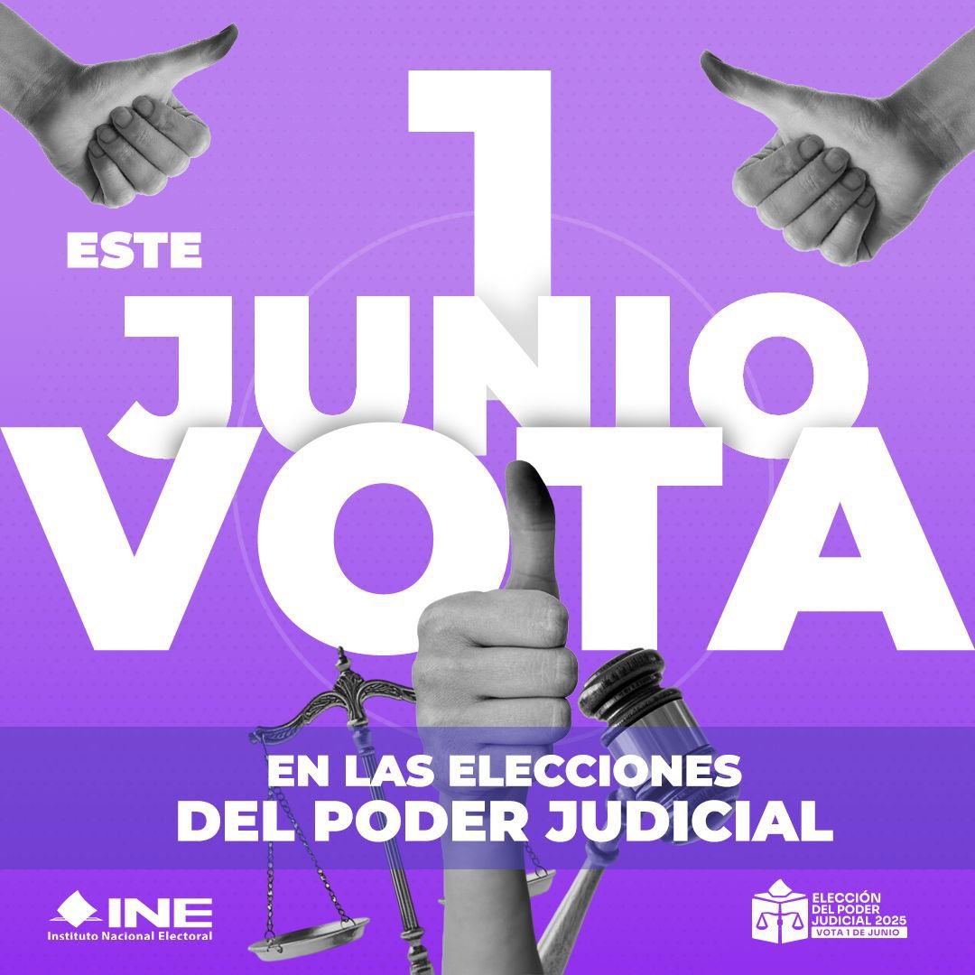 📅 ¡Agenda el día! Este 1 de junio es tu oportunidad para decidir el futuro de la justicia. Vota y haz que tu voz cuente. 🗳️

#VotaPoderJudicial2025mx