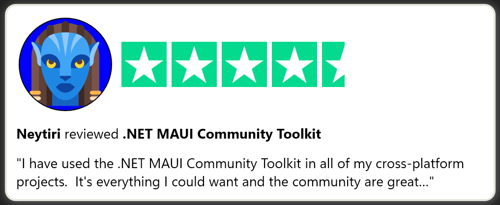 GeorgeLeithead's tweet photo. Just a couple examples from our "Samples" app, that showcases some possible uses of the new `RatingView` control from the .net MAUI Community Toolkit: https://t.co/Z2eiUMSm5p
#dotnet #maui #dotnetMAUI #MAUICommunityToolkit https://t.co/cNMnvqQAqG