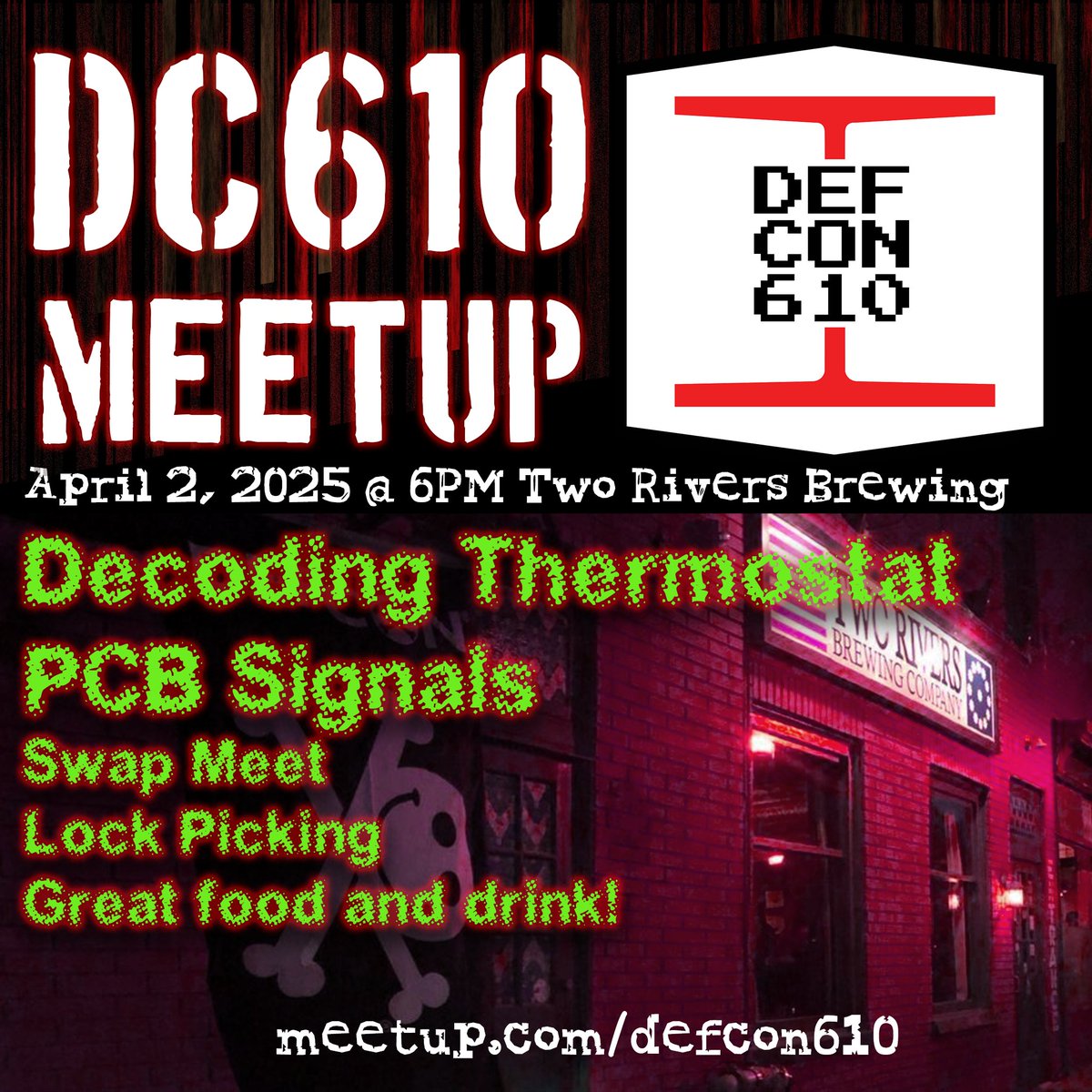 Our next meetup is scheduled for April 2nd!  Skippy from DC570 will be presenting on Sniffing PCB signals from Thermostats over the air!  Check it out! 

meetup.com/defcon610 

#defcon #dcgroup #dc610 #dcg610 #sdr #hacking