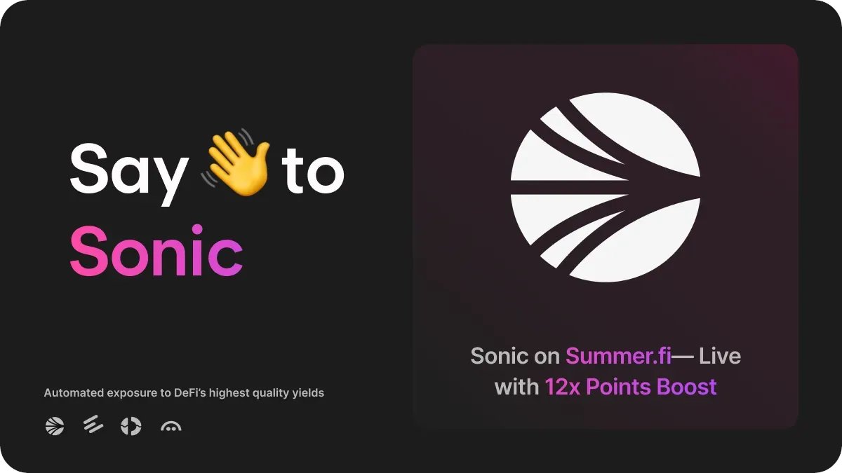 Summer.fi ☀ (@summerfinance_) on Twitter photo 🚀 Excited to announce <a href="/SonicLabs/">Sonic Labs</a> is now live on Summer.fi—unlocking high-speed DeFi for USDC deposits with a 12x Sonic Points Boost. 🚀 Excited to announce <a href="/SonicLabs/">Sonic Labs</a> is now live on Summer.fi—unlocking high-speed DeFi for USDC deposits with a 12x Sonic Points Boost.