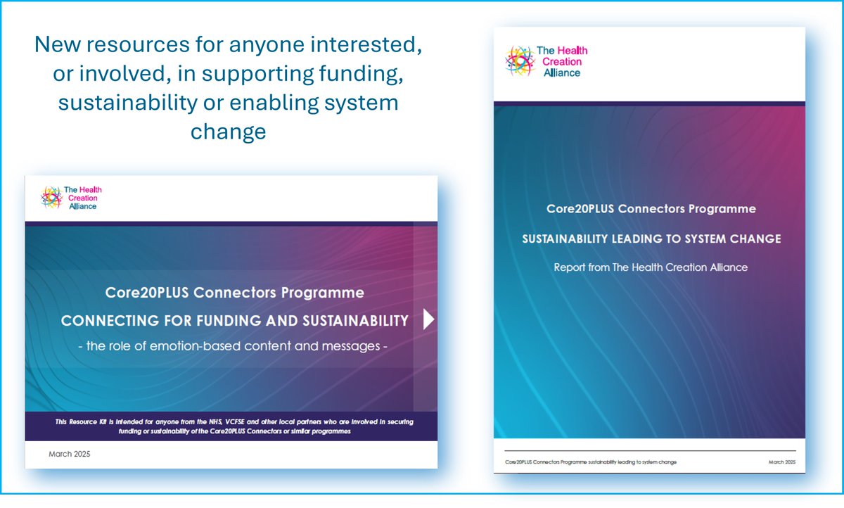 LAUNCHED TODAY - 2 new resources building on our support for #Core20PLUS Connectors Programme. Suitable for anyone interested in:
Sustainability leading to system change bit.ly/42fMizn
Connecting for funding &amp; sustainability bit.ly/3Y4qV1q

<a href="/NHSscw/">SCW</a>