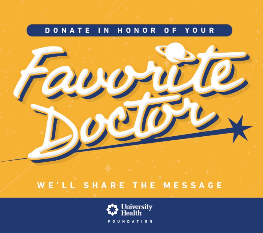 Celebrate #DoctorsDay this weekend by honoring your favorite @UnivHealthsa doctor! Donate any amount &amp; share a personal note of appreciation. We’ll send your message along with a special Doctors Day card! ow.ly/RbOA50VpNA7