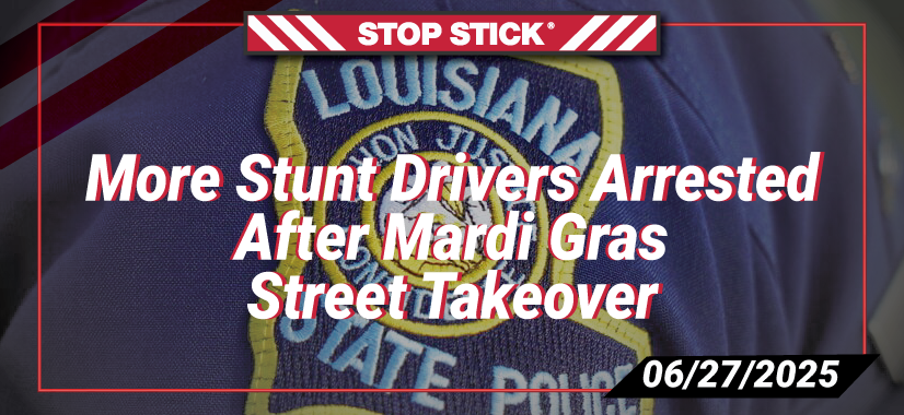 StopStickLtd's tweet photo. 113 mph chase ENDED! 🛑 Another arrest in Louisiana after Mardi Gras street takeovers, thanks to Stop Stick®. Read more: https://t.co/T8YgbvaBuK

#StreetTakeover #Louisiana #MardiGras #PoliceChase #StopStick https://t.co/auwCQwT4uA