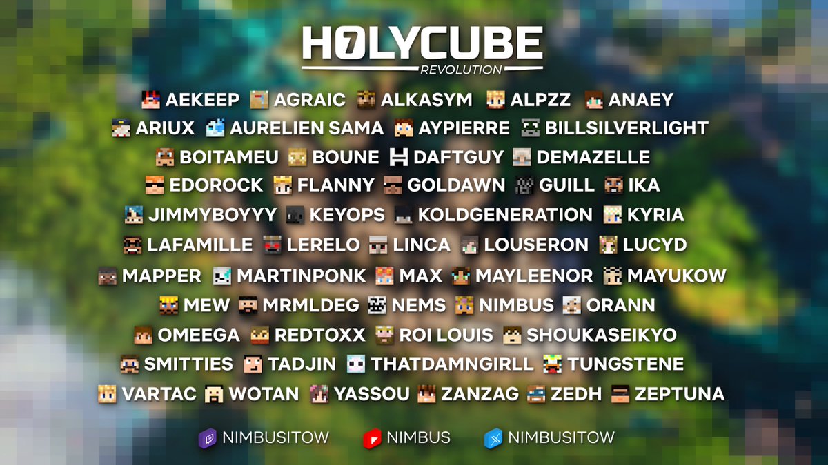 HOLYCUBE SAISON 7 : RÉVOLUTION
Rendez-vous Vendredi 04 Avril pour le début ⛏️

Plus d'une cinquantaine de joueurs pour cette nouvelle saison, vraiment hâte de cette nouvelle aventure🫡

Je ne suis personnellement pas disponible le soir de lancement mais le lendemain tout se
