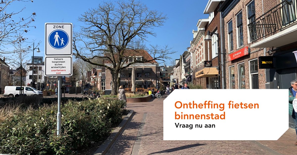 Ben je nog niet toe aan een speciale fiets of scootmobiel, maar heb je wel moeite met lopen? Vraag dan een ontheffing aan voor fietsen 🚲 op de Groenmarkt, in de Grote Kerkstraat, De Wheem en de Synagogestraat. Voorwaarden en meer informatie: obi41.nl/2p8cu5tc