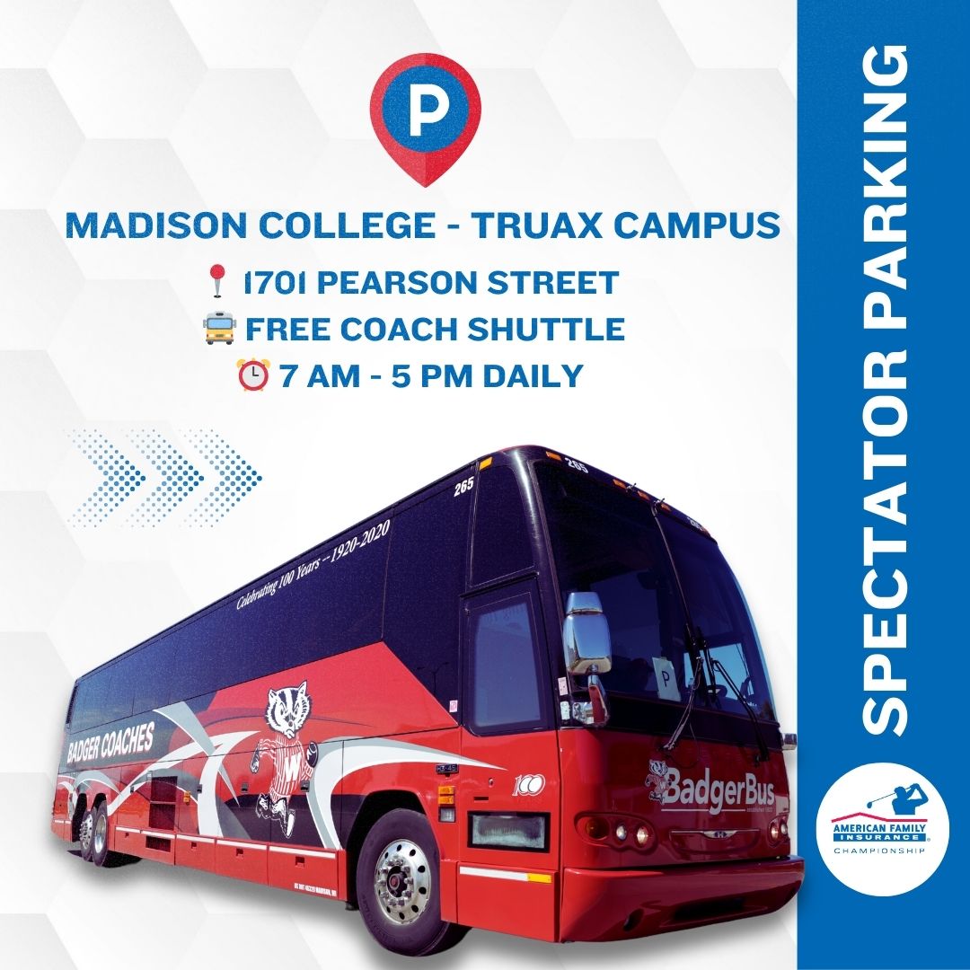 amfamchamp's tweet image. NEWS: Spectator, volunteer and sponsor parking will be at @MadisonCollege – Truax Campus, with coach bus shuttle services to @TPCWisconsin provided by Badger Coaches.

MORE: bit.ly/4hQP02O