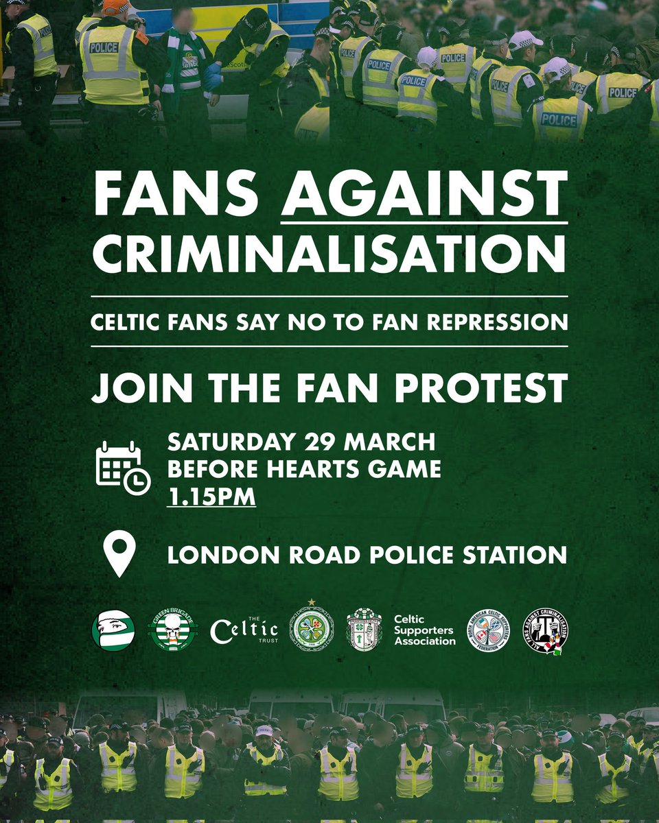 In 2013, Celtic fans rallied together (soon joined by fans from many clubs) against the police and establishment.

12 years later, the police still shows the same contempt and abuse of powers towards football fans.

Stand up to the police.
Stand up for football fans.