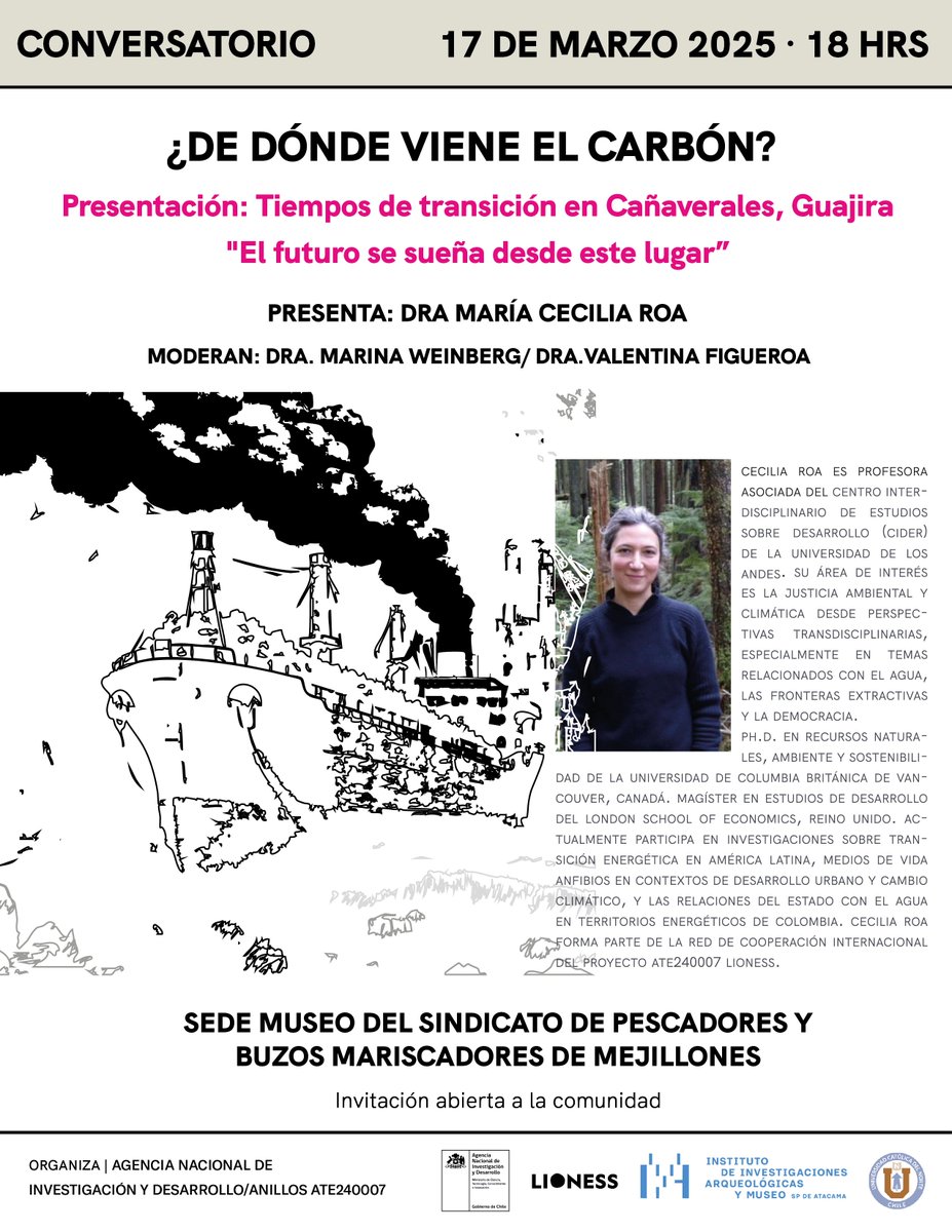 🔊 Conversatorio: "¿De dónde viene el carbón?" El pasado 17 de marzo, realizamos este conversatorio en la Sede Museo Sindicato de Buzos Mariscadores de Mejillones. Este evento fue organizado por la Agencia Nacional de Investigación y Desarrollo / Anillos ATE 240007.