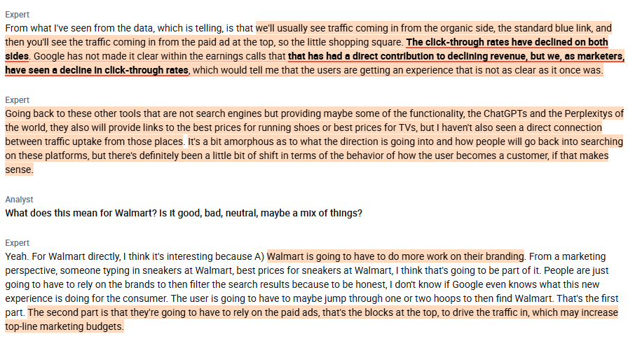 RihardJarc's tweet photo. Significant developments are occurring in the ad tech field, as explained by an SEO expert, along with my take on the matter. Important for $GOOGL, $META, $AMZN investors.

A SEO expert shares a few points that he is seeing right now:

1. Within the last 6-8 months, there has been a decline in search engines providing traffic to e-commerce companies, both large and small. $GOOGL is still the major provider of both paid and non-paid traffic, but it's getting lower.

2. He thinks some of it is also self-inflicted by $GOOGL, as they are now providing a different preview within the search results. From the e-commerce experience, where they allow you to filter straight from the search results to AI overviews, to a more significant focus on user-generated content from social media and Reddit.

3. He sees click-through rates declining on both organic and paid traffic.

4. The traffic lost in this hasn't been picked up by other places such as ChatGPT or Perplexity, so marketers are mostly scratching their heads in terms of where those people are going.

5. He thinks companies like $WMT and others will now have to do more work on their branding and rely more on paid ads to drive traffic, which may increase top-line marketing budgets.

6. He doesn't think this impact is small, and he believes many other companies that relied on organic traffic from $GOOGL will follow a path similar to Chegg, where they are now a declining company.

I think this is one of the most important topics right now in ad tech, as consumer behavior is shifting. I think in the future, organic traffic will continue to shrink, and prices for paid search on $GOOGL will increase. At the same time, as the inventory on Search traffic shrinks (especially organic), companies will increase their focus on social media, such as $META (with both organic and paid efforts), and on platforms where people start their online shopping journey, like $AMZN. Brand advertising and social media will become even more critical.