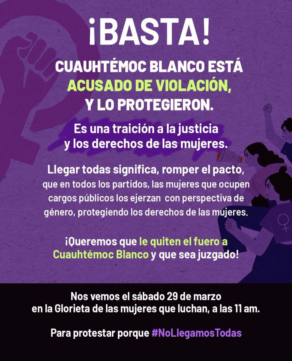 #LleguemosTodas 
Nos vemos el sábado en la Glorieta de las Mujeres que Luchan 🙌🏾🌟
