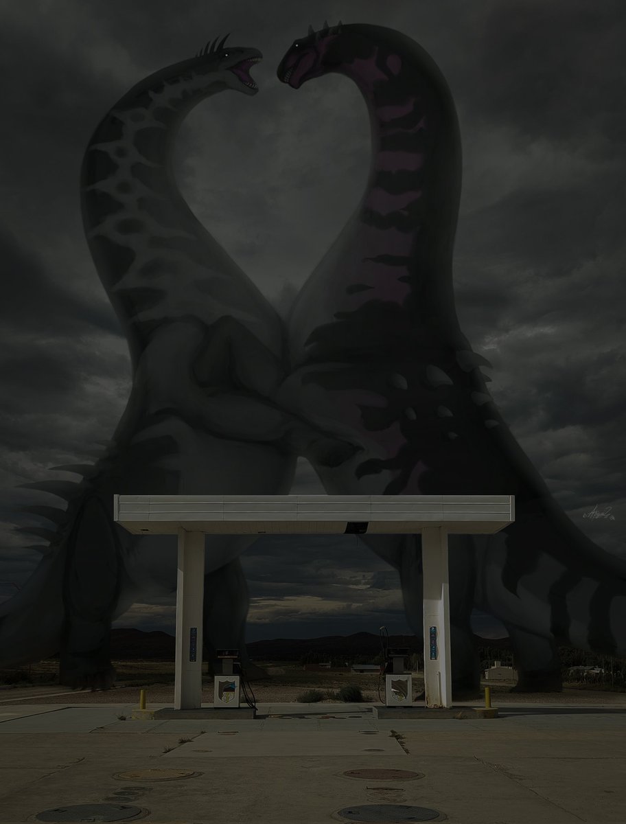 PATAGOTITAN VS ARGENTINOSAURUS 
The town was darkened by enormous shadows,clouds of dust and tremors emerged from the ground and roars like thunder echoed in the chests of the inhabitants
#Art #ArtistOnTwitter #patagotitan #argentinosaurus #dinosaur #sauropod #megalofobia #horror
