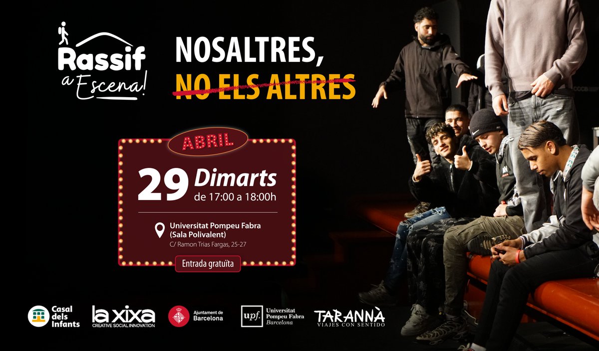 casalinfants's tweet photo. 📢En el Dia Mundial del Teatre, primícia! Torna 'NOSALTRES, NO ELS ALTRES'
🗣️ Jovent migrat explica la seva realitat i trenca estigmes
🗓️ 29/4, 17h
📍@UPFBarcelona (Ciutadella)
🎟️gratuïta, cal reserva! 👇🏽
https://t.co/giGZwpi6dU
Amb @laxixateatre @bcn_ajuntament i @TarannaViajes https://t.co/WeJka4EcDH