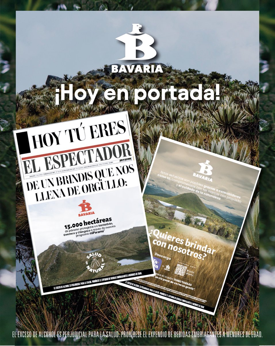 Bavaria (@bavaria_oficial) on Twitter photo ยกHoy nos tomamos la portada de <a href="/elespectador/">El Espectador</a>! Gracias a nuestro compromiso con el agua y los pรกramos, logramos proteger 15.000 hectรกreas.
๐ Descarga TaDa, ingresa el cupรณn 15HECTAREAS y brinda con nosotros.
#SaludPorLoNatural #SostenibilidadBavaria #miPรกramo
<a href="/TaDa_Colombia/">TaDa Delivery Colombia</a> ยกHoy nos tomamos la portada de <a href="/elespectador/">El Espectador</a>! Gracias a nuestro compromiso con el agua y los pรกramos, logramos proteger 15.000 hectรกreas.
๐ Descarga TaDa, ingresa el cupรณn 15HECTAREAS y brinda con nosotros.
#SaludPorLoNatural #SostenibilidadBavaria #miPรกramo
<a href="/TaDa_Colombia/">TaDa Delivery Colombia</a>