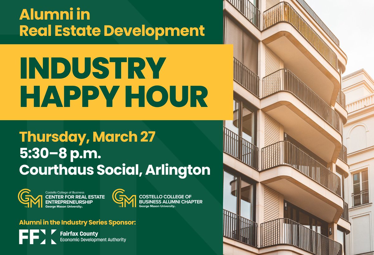Fairfax County EDA (@fairfaxeda) on Twitter photo Join fellow <a href="/Costello_Biz/">George Mason Costello</a> alumni working in the #RealEstate and #RealEstateDevelopment industries for an evening of conversation + connections, sponsored by <a href="/FairfaxEDA/">Fairfax County EDA</a>.
Register here: ow.ly/xmwI50ViqrF Join fellow <a href="/Costello_Biz/">George Mason Costello</a> alumni working in the #RealEstate and #RealEstateDevelopment industries for an evening of conversation + connections, sponsored by <a href="/FairfaxEDA/">Fairfax County EDA</a>.
Register here: ow.ly/xmwI50ViqrF