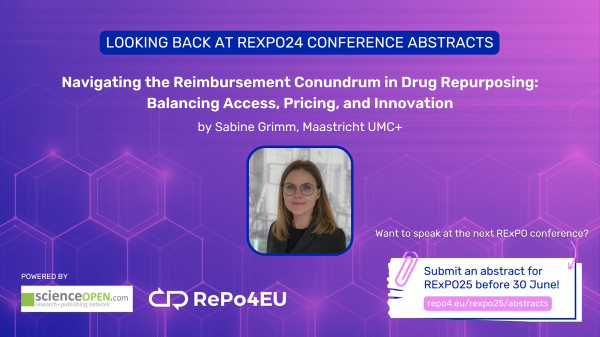 REPO4EU (@repo4eu) on Twitter photo #ScienceFridays 🔬 ‘Navigating the Reimbursement Conundrum in Drug Repurposing’ by Sabine Grimm (<a href="/MaastrichtUMC/">Maastricht UMC+</a>)
Published on our RExPO Conference Series, curated via <a href="/Science_Open/">ScienceOpen</a> 👉 drugrepocentral.scienceopen.com/hosted-documen…
Submit your abstract for #RExPO25 💊 repo4.eu/rexpo25/abstra… #ScienceFridays 🔬 ‘Navigating the Reimbursement Conundrum in Drug Repurposing’ by Sabine Grimm (<a href="/MaastrichtUMC/">Maastricht UMC+</a>)
Published on our RExPO Conference Series, curated via <a href="/Science_Open/">ScienceOpen</a> 👉 drugrepocentral.scienceopen.com/hosted-documen…
Submit your abstract for #RExPO25 💊 repo4.eu/rexpo25/abstra…