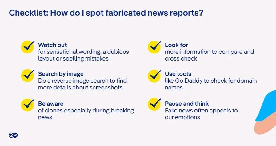 HOW TO SPOT FABRICATED NEWS REPORTS: a checklist. Read more here:  dw.com/en/fact-check-…
#newsliteracy #medialiteracy
