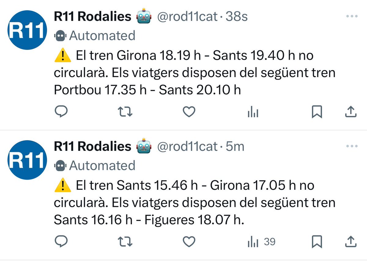 Joan Aguilera, PhD (@joan_agui) on Twitter photo No entenc molt bé quina és la funció d'un servei de transport públic que no compleix amb el servei ni horaris... aquesta moda de suprimir i disminuir la freqüència del servei, queda impune?? I amb un disposen següent tren arreglat?? <a href="/elsmatins/">Els matins TV3</a> <a href="/rod11cat/">R11 Rodalies 🤖</a> <a href="/AfectRodalies/">Afectats Rodalies</a> No entenc molt bé quina és la funció d'un servei de transport públic que no compleix amb el servei ni horaris... aquesta moda de suprimir i disminuir la freqüència del servei, queda impune?? I amb un disposen següent tren arreglat?? <a href="/elsmatins/">Els matins TV3</a> <a href="/rod11cat/">R11 Rodalies 🤖</a> <a href="/AfectRodalies/">Afectats Rodalies</a>
