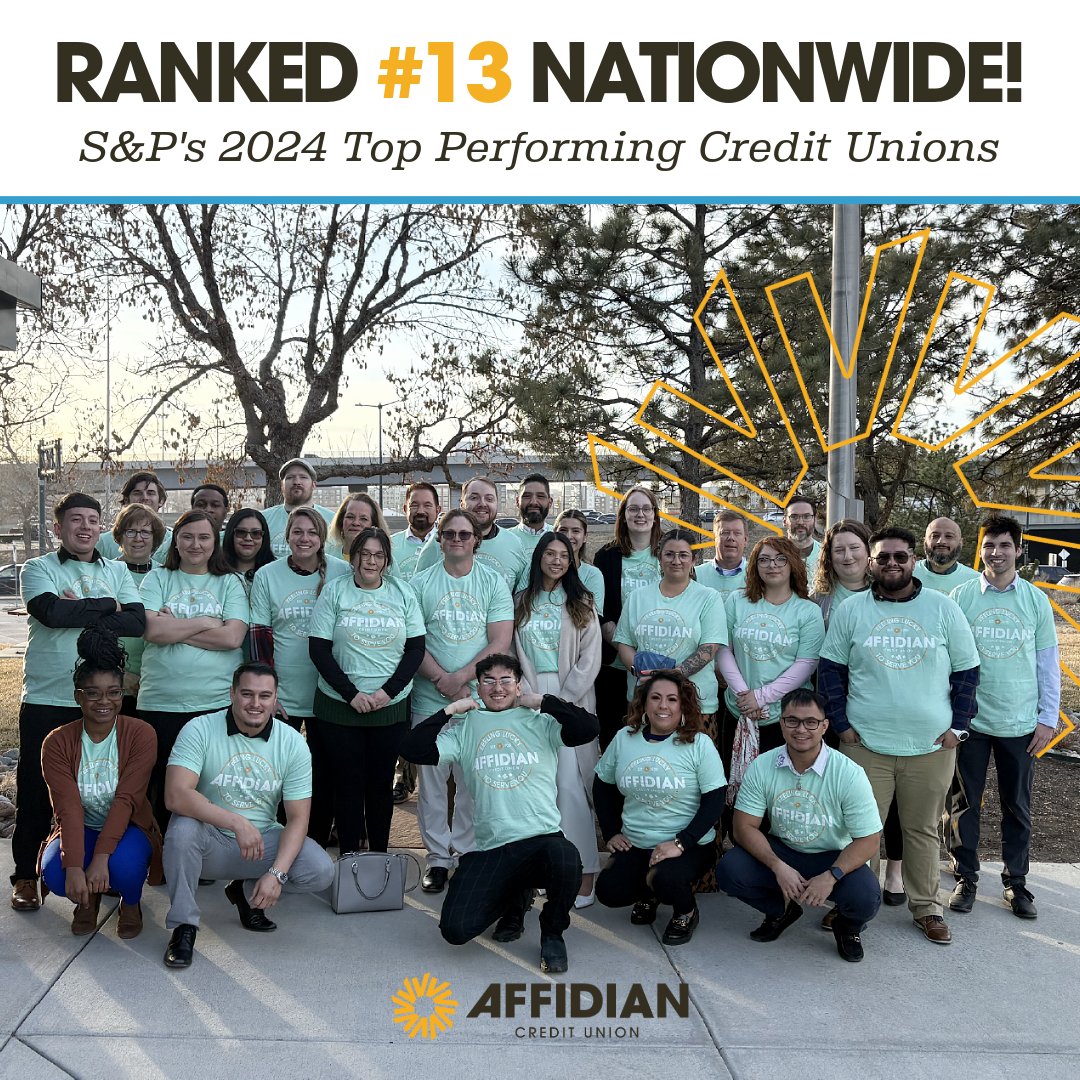 AffidianCU's tweet photo. We're proud to share that Affidian Credit Union ranked #13 out of 100 credit unions nationwide in S&amp;P’s 2024 Top Performing Credit Unions! Thank you to our members for trusting us to empower your financial future. https://t.co/FVB9nlgHqT