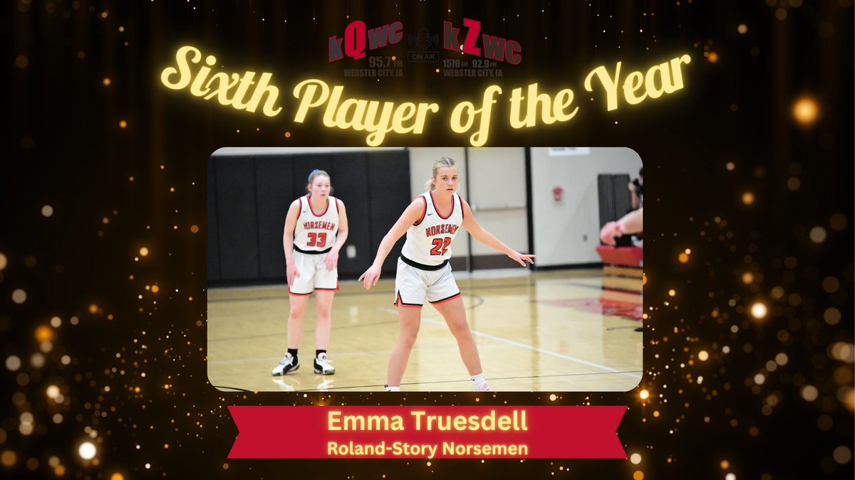 Our #kqradio Women's Basketball 6th Player of the Year is Roland-Story sophomore Emma Truesdell

As the first one off the bench for the Norsemen, Truesdell averaged 6.1 PPG and provided consistency on both ends of the floor.

📸: Christie Thoreson

#iahsgbb