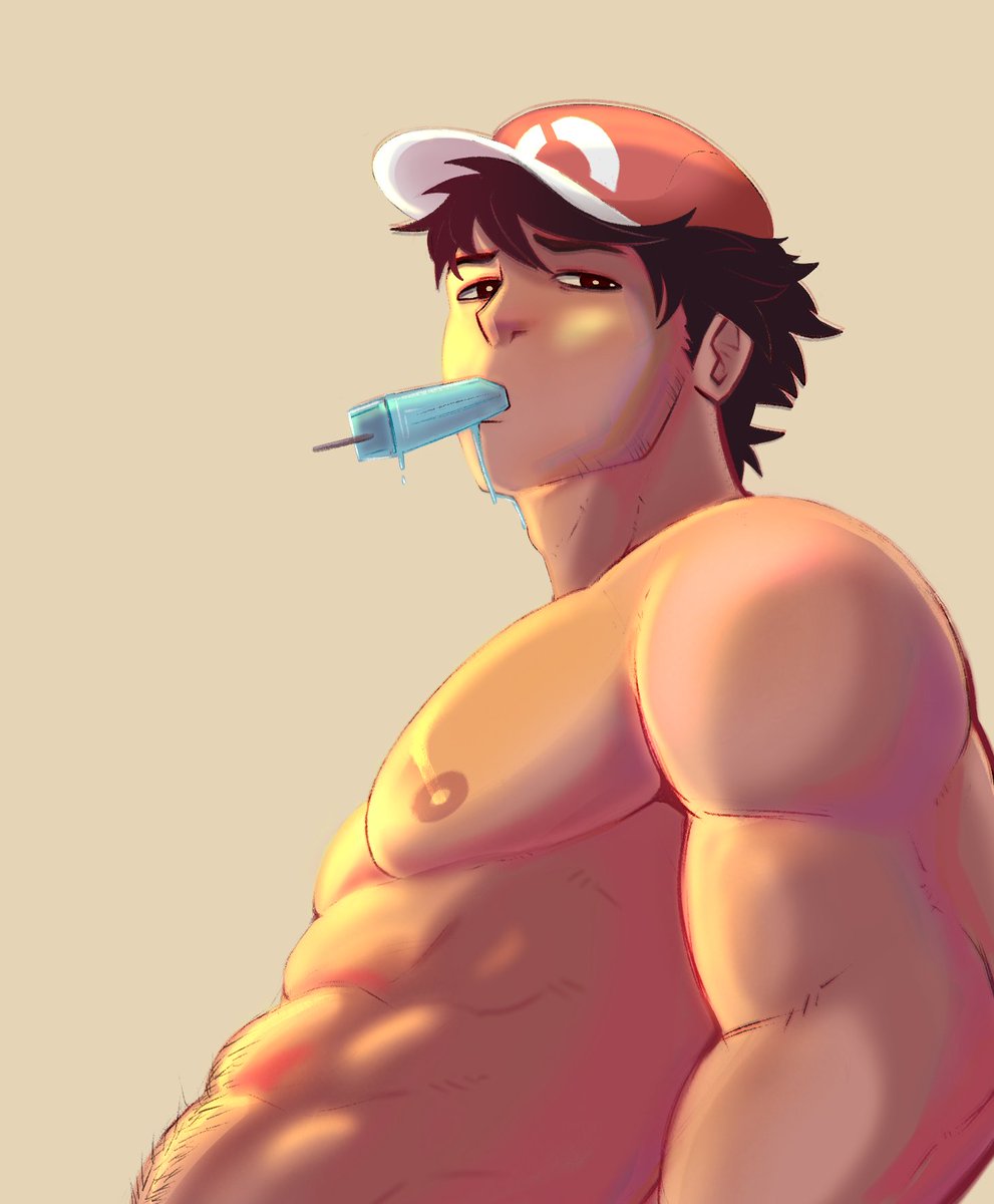 Red once again chilling at the Alolan beachside..why do you always seem to find him with his favorite popsicle in mouth...? 🥰

Including another version without the fluff hehe

Hope y'all enjoy! 🥰