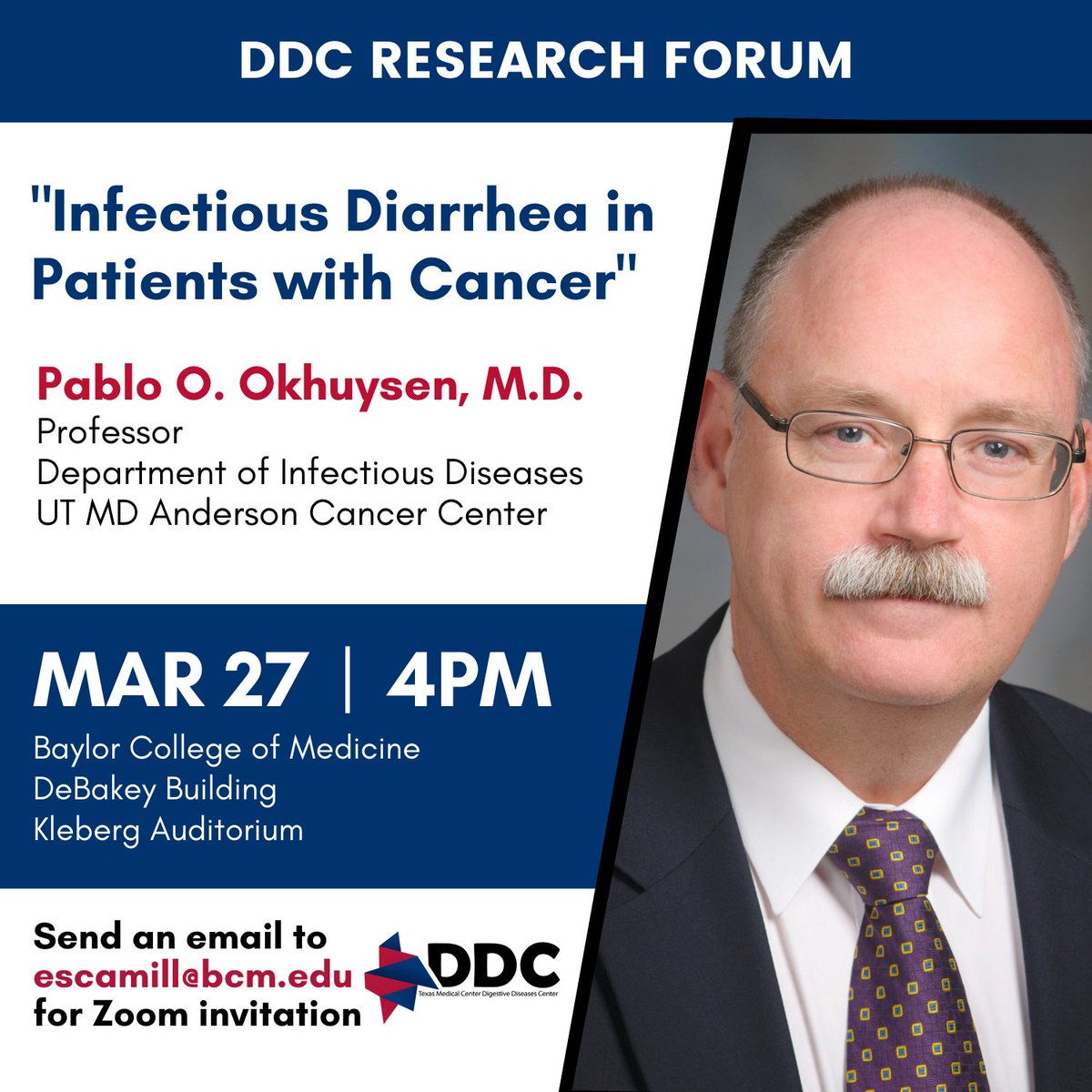 TMC Digestive Diseases Center (@tmcddc) on Twitter photo TODAY @ 4PM CST βΌοΈ
Escape the rain for this week's #TMC #DDC seminar, presented this week by Dr. <a href="/POkhuysen/">Pablo Okhuysen</a> from <a href="/MDAndersonNews/">MD Anderson Cancer Center</a>!
Investigating #enteric #pathogens, Dr. Okhuysen will discuss how the microbiome interacts with these bacteria in cancer patients.π¦
See you there! TODAY @ 4PM CST βΌοΈ
Escape the rain for this week's #TMC #DDC seminar, presented this week by Dr. <a href="/POkhuysen/">Pablo Okhuysen</a> from <a href="/MDAndersonNews/">MD Anderson Cancer Center</a>!
Investigating #enteric #pathogens, Dr. Okhuysen will discuss how the microbiome interacts with these bacteria in cancer patients.π¦
See you there!