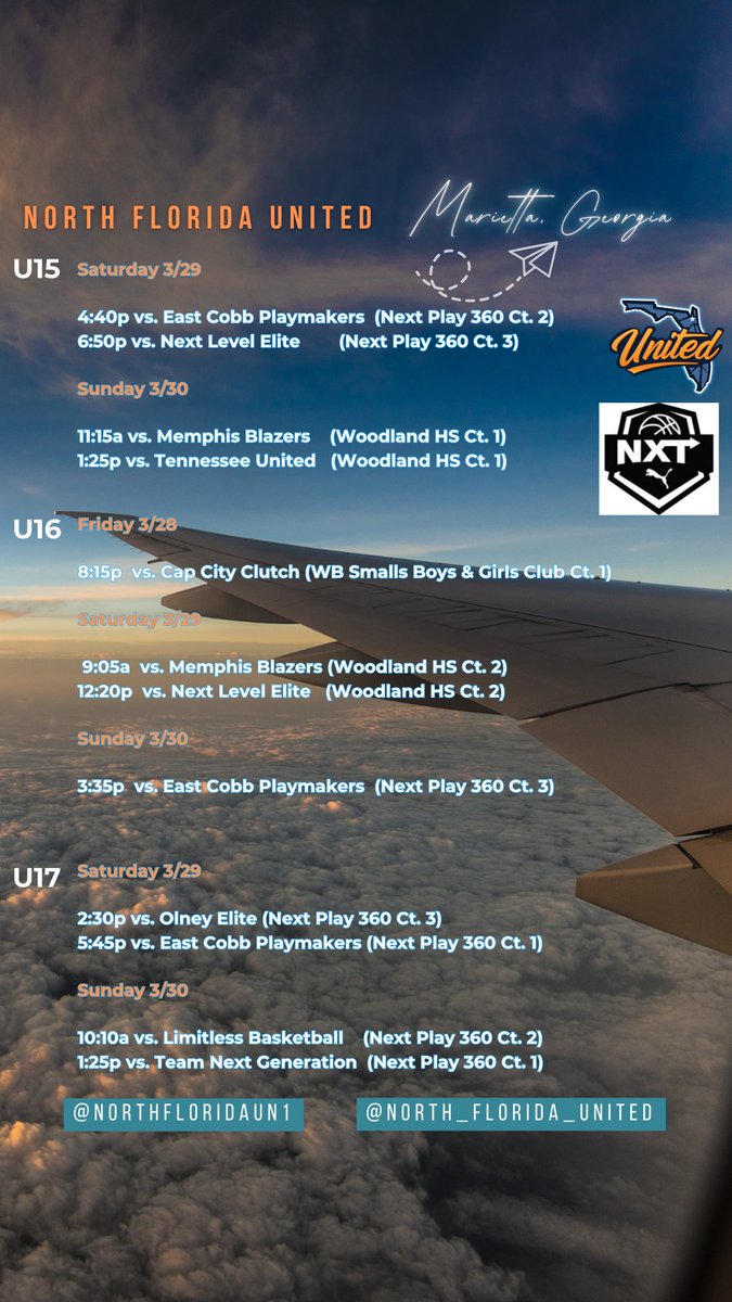 North Florida United - PUMA NXT PRO (@northfloridaun1) on Twitter photo 1st weekend of Puma Circuit play! The Florida boys are heading to Georgia! Check out our schedule below! <a href="/NxtProHoops/">NXTPRO Hoops</a> <a href="/PUMAHoops/">PUMA Basketball</a> 1st weekend of Puma Circuit play! The Florida boys are heading to Georgia! Check out our schedule below! <a href="/NxtProHoops/">NXTPRO Hoops</a> <a href="/PUMAHoops/">PUMA Basketball</a>
