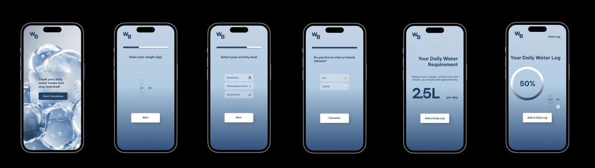 vladyslavamuk's tweet photo. #DailyUi 004
Stay hydrated in style! 💧✨ Designed a sleek Water Balance Calculator to track daily intake effortlessly. Minimal UI, smooth interactions, and personalized recommendations!
#DailyUI #DailyUIChallenge #UIDesign #UXDesign #UIUX #DesignChallenge #WaterTracker https://t.co/eD7ZwDfoc0