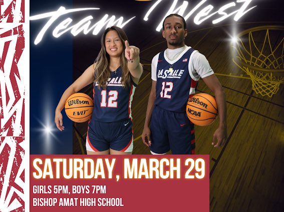 SGV All Star Game, Saturday
Girls Game: 5 pm
Boys Game: 7 pm
At Bishop Amat HS