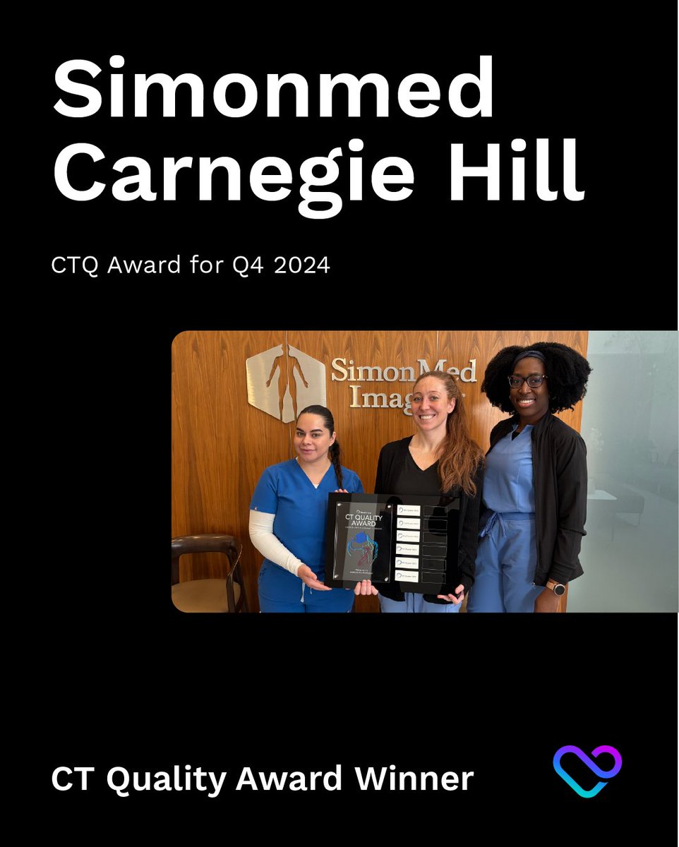 We are thrilled to announce that SimonMed Imaging's Carnegie Hill location has been honored with the Heartflow CT Quality Award for Q4 2024! 

This prestigious award recognizes their exceptional commitment to delivering high-quality cardiovascular imaging services, placing them