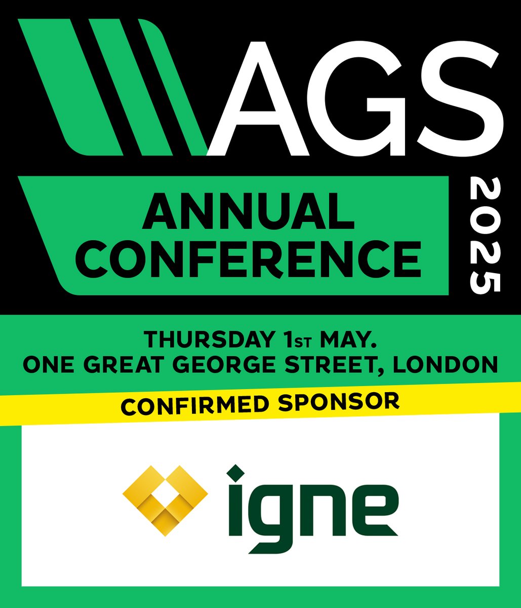 Thank you to <a href="/IgneGroup/">Igne</a>, who are Networking Drinks Reception sponsor of The AGS Annual Conference 2025, which is taking place on 1 May 2025 at One Great George Street, London.

Thank you for your support!

To register for the conference, visit ags.org.uk/item/ags-annua…
