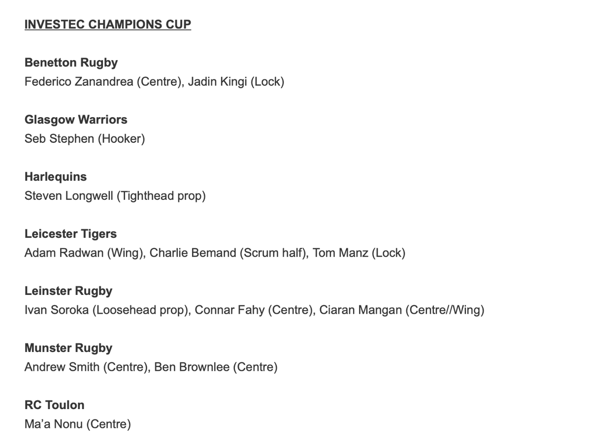 Would be brilliant to see <a href="/Longwell28/">Steven Longwell</a> add to his only previous <a href="/ChampionsCup/">Investec Champions Cup</a> appearance for Bristol Bears 2 years ago. The big man has been registered by <a href="/Harlequins/">Harlequins 🃏</a> ahead of next week's round of 16 clash against Leinster.

Meanwhile, Seb Stephen added to <a href="/GlasgowWarriors/">Glasgow Warriors</a> squad.