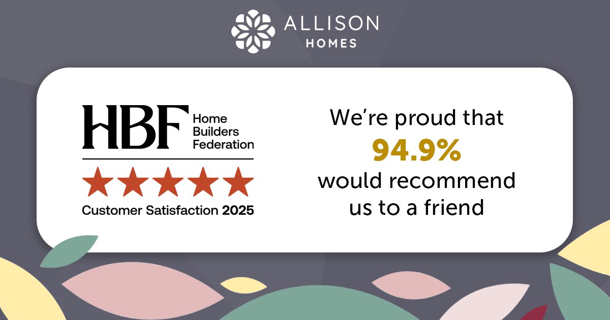 We’re proud to have achieved a five-star rating from <a href="/HomeBuildersFed/">Home Builders Federation</a>, with 94.9% of our customers saying they’d recommend us - placing us among the highest-rated housebuilders in the industry!