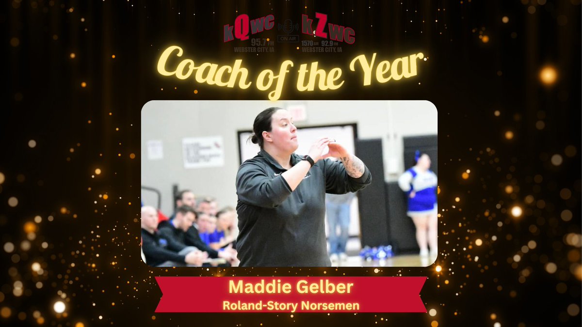 Our #kqradio Women's Basketball Coach of the Year is Roland-Story coach Maddie Gelber.

In her final season as coach, Gelber's Norsemen won their 2nd straight HOIAC title and had their 3rd, 20-win season in 4 years.

📸: Christie Thoreson

#iahsgbb