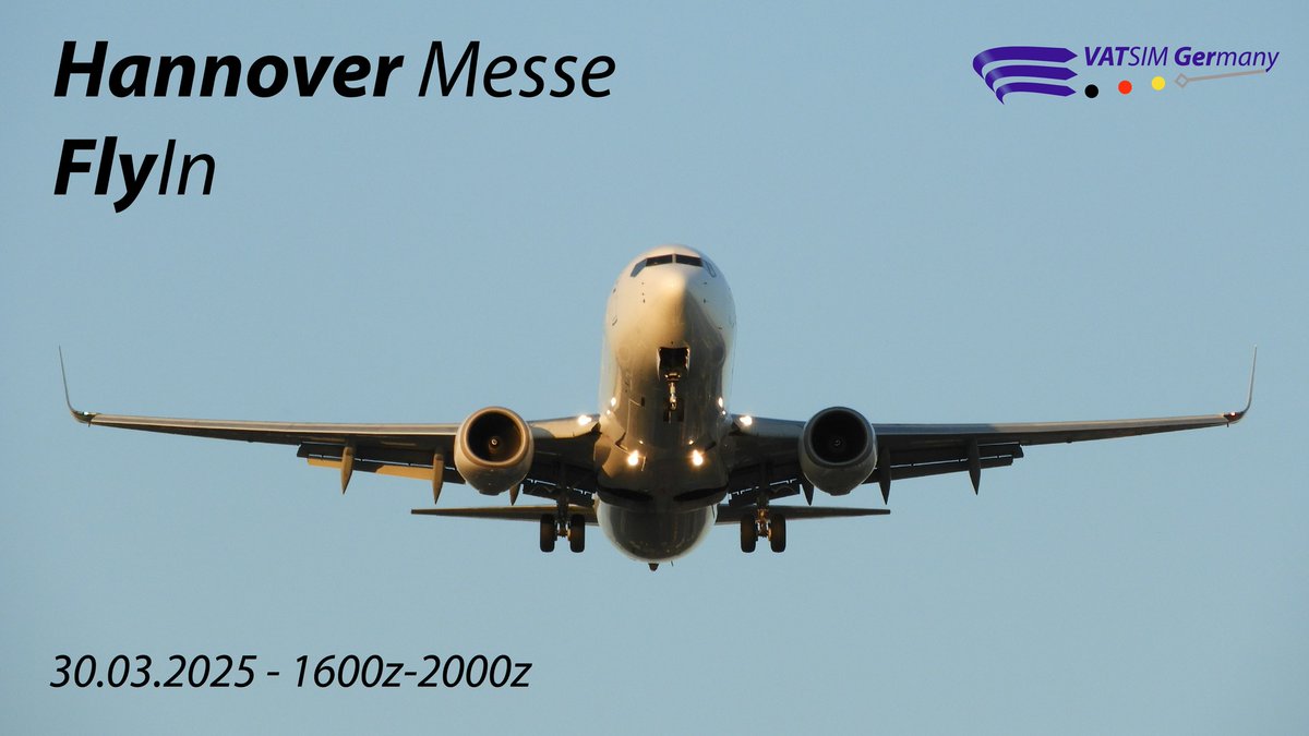 On March 30, 2025, it's time again! One day before Hannover Messe, the Hannover Messe Fly-In takes place. Many different aircraft will bring the expected 130,000 guests to Hannover. Experience the event with VATSIM Germany! #VATSIM #VATGER #flightsim