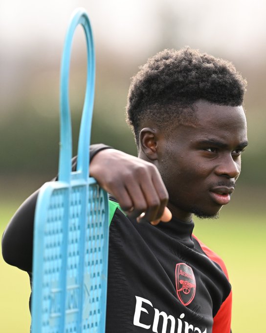 An image of Bukayo Saka on the training pitch at Sobha Realty Training Centre.