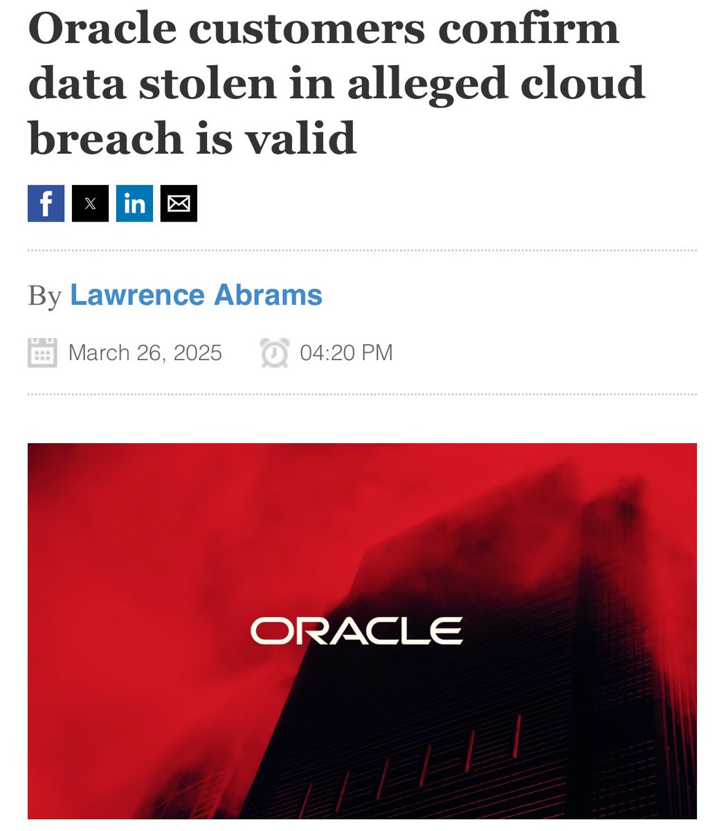 criptoboi's tweet image. 🛡️ Oracle Cloud: El mayor hackeo en la nube de 2025 afecta a empresas paraguayas
Un actor identificado como “rose87168” ha robado 6 millones de registros de Oracle Cloud, comprometiendo a más de 140,000 empresas, incluyendo varias en Paraguay.