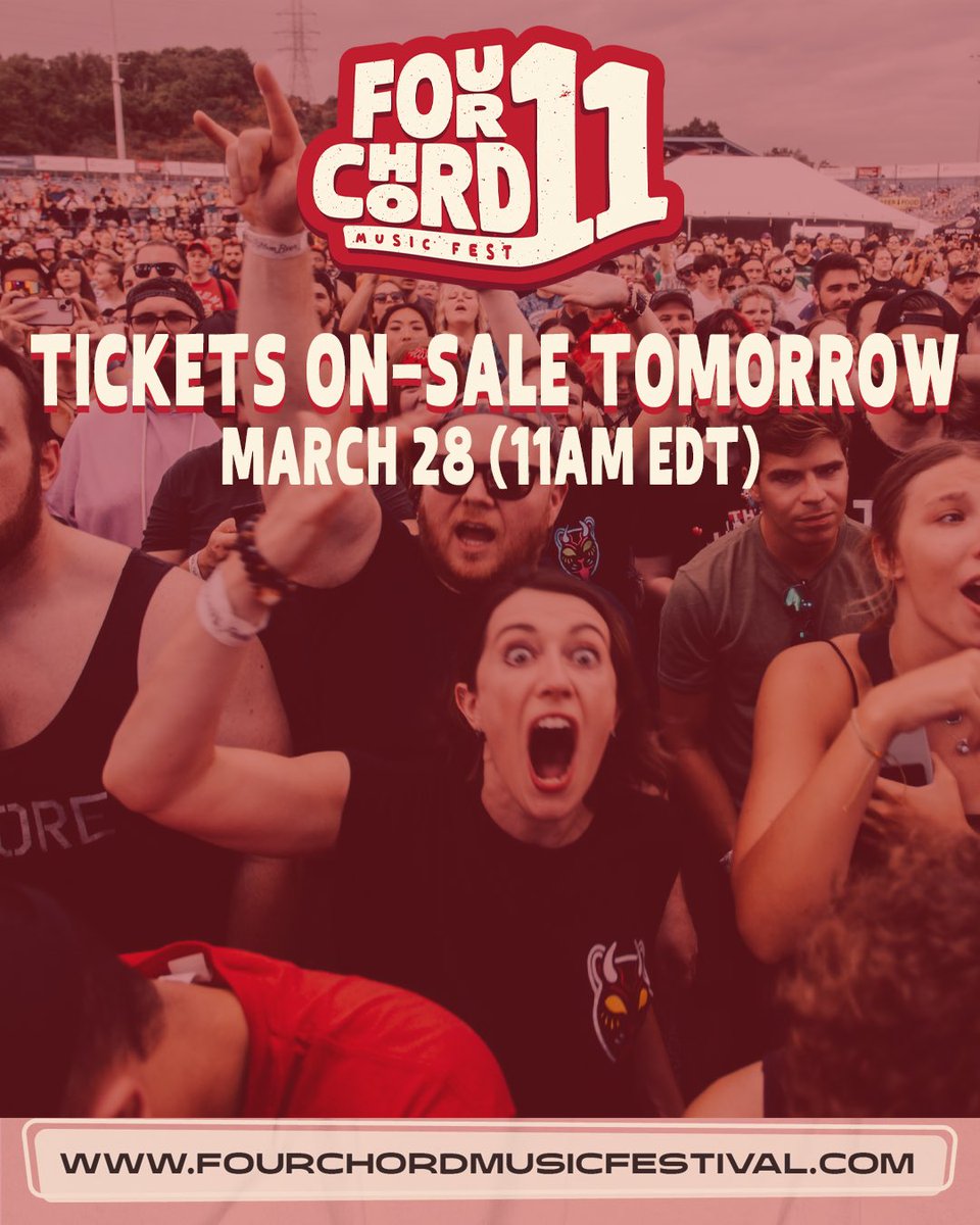 ⚡️Tickets On-sale Tomorrow (3.28.25) ⚡️⁣
⁣
✔️Set a reminder on your phones for 11AM EDT⁣
✔️Get tickets to Four Chord 11⁣
⁣
🎟️: fourchordmusicfest.com