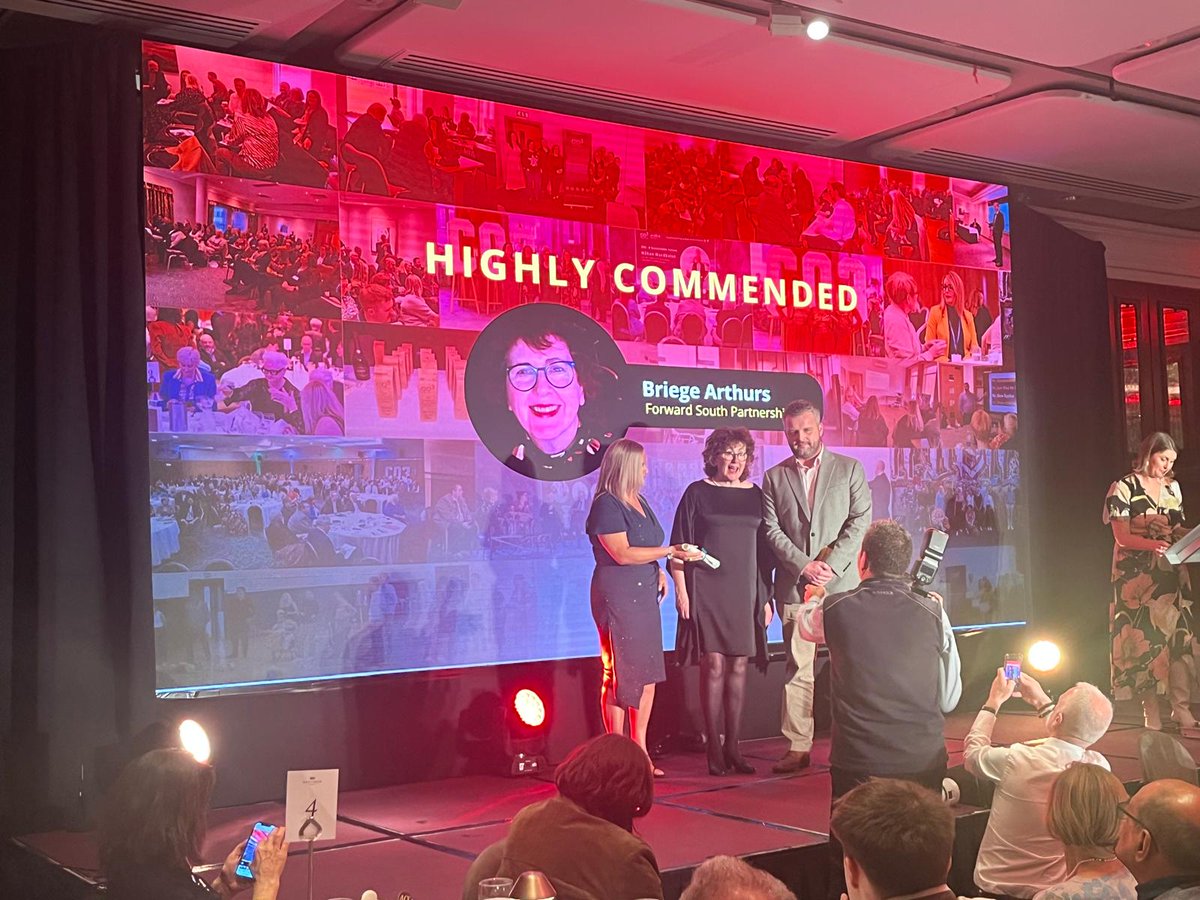 NICVA's tweet image. Well done to all the winners at the @CO3updates #CO3Awards tonight! NICVA was delighted to be in attendance celebrating inspiring leadership.
Special mention to NICVA Executive committee member Briege Arthurs from @ForwardSouthPB on her highly commended good relations award.