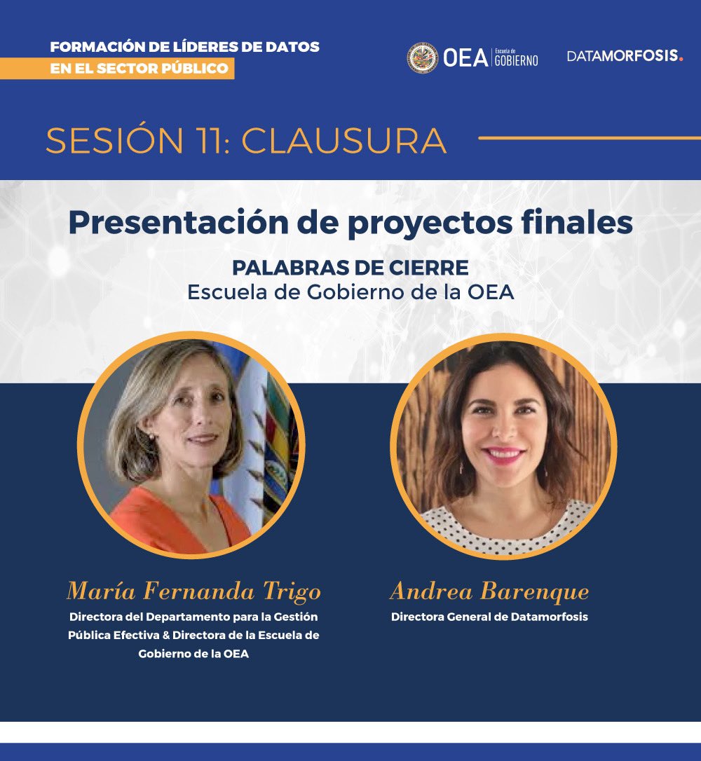 Escuela de Gobierno OEA (@escuelaoea) on Twitter photo 🎓Día de celebración y clausura!
Iniciamos la 11va y última sesión del Curso #LíderesDeDatos en el Sector Público.
Participan <a href="/mftrigov/">Maria Fernanda Trigo</a> Directora de <a href="/OEA_GestionPub/">OEA- Gestión Pública</a>, <a href="/AndreaBque/">Andrea Barenque</a> Directora de <a href="/DatamorfosisMx/">Datamorfosis</a> y el grupo de participantes que exponen sus proyectos finales 💡🌟 🎓Día de celebración y clausura!
Iniciamos la 11va y última sesión del Curso #LíderesDeDatos en el Sector Público.
Participan <a href="/mftrigov/">Maria Fernanda Trigo</a> Directora de <a href="/OEA_GestionPub/">OEA- Gestión Pública</a>, <a href="/AndreaBque/">Andrea Barenque</a> Directora de <a href="/DatamorfosisMx/">Datamorfosis</a> y el grupo de participantes que exponen sus proyectos finales 💡🌟