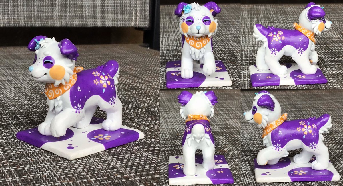 Lunawolf442's tweet image. Sculpture of my sushidog Sachi! Love how this one came out, it was fun doing all the markings and little flower accessory. I think I’ll try to do more bases in the future, it would be good to practice. 

Made with Super Sculpey Firm, she’s about 2 1/4 inches tall

#clayart