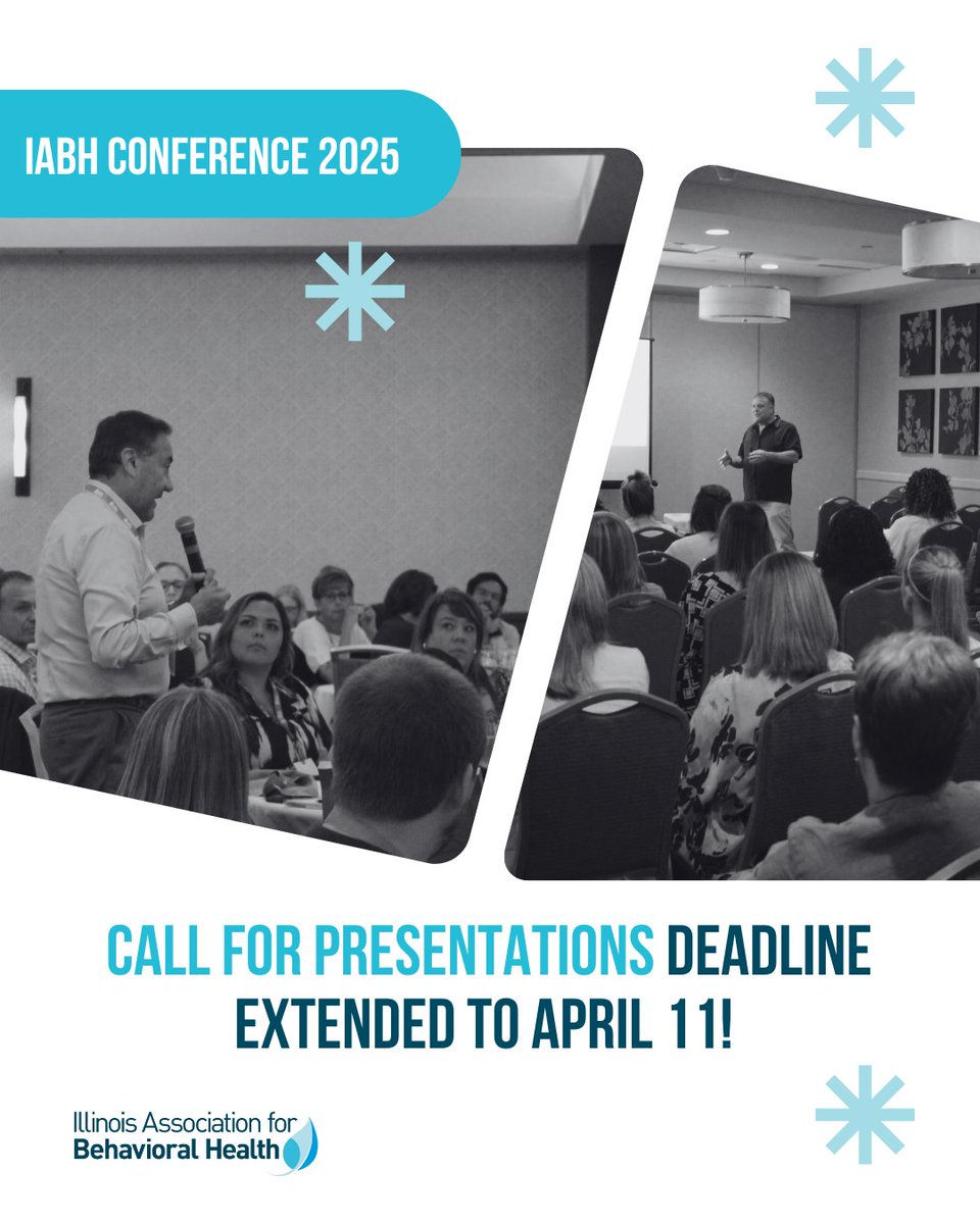 Our 2025 IABH Conference Call for Presentations deadline has been extended to April 11!

Join us this October and speak with over 300 professionals across the behavioral health field. Submit your proposal now at ilabh.org/fall-conference 🧠
