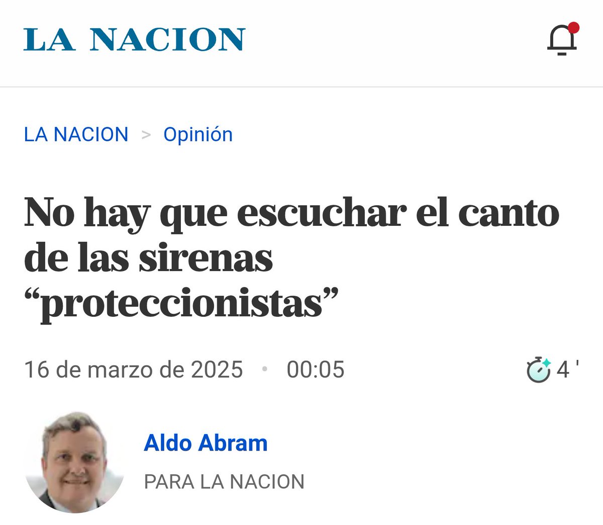 AbramAldo's tweet photo. No hay que escuchar el canto de las sirenas “proteccionistas”. Mi artículo en @LANACION explicando por qué con el proteccionismo de EEUU quienes más van a perder son los estadounidenses, en bienestar presente y futuro, y por qué lo peor es responder con proteccionismo local a esa decisión. https://t.co/B9zUUKliO3