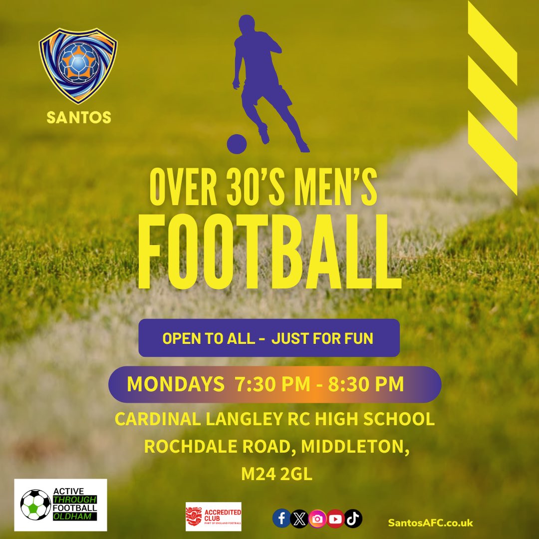 OVER 30s MEN’s FOOTBALL

STARTING MONDAY 7 APRIL - Come join us for a fun way to get back into the game!