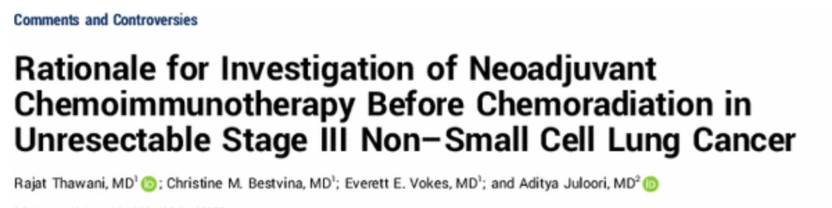 Aditya Juloori (@ajuloorimd) on Twitter photo I'm a strong believer that we should be formally investigating chemoIO prior to chemoradiation for stage III NSCLC. We believe it's time for a phase III trial. Check out our thoughts in <a href="/JCO_ASCO/">Journal of Clinical Oncology</a> <a href="/rajatthawani/">Rajat Thawani</a> <a href="/eevokes/">Everett Vokes</a> <a href="/ChristineBestv1/">Christine Bestvina</a> I'm a strong believer that we should be formally investigating chemoIO prior to chemoradiation for stage III NSCLC. We believe it's time for a phase III trial. Check out our thoughts in <a href="/JCO_ASCO/">Journal of Clinical Oncology</a> <a href="/rajatthawani/">Rajat Thawani</a> <a href="/eevokes/">Everett Vokes</a> <a href="/ChristineBestv1/">Christine Bestvina</a>