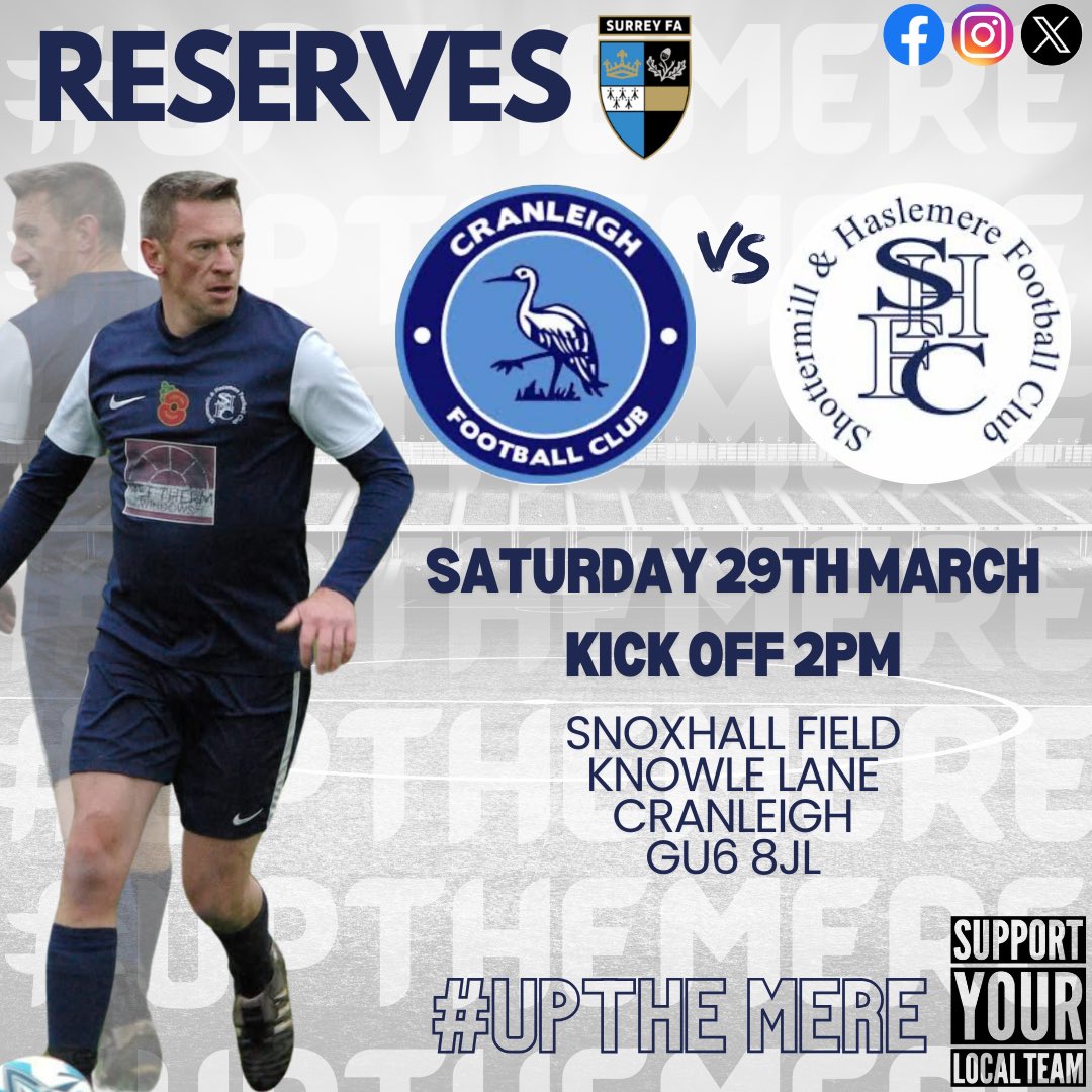 Shottermill & Haslemere FC (@mere_fc) on Twitter photo ๐๐ฅ ๐๐๐ญ๐ฉโฆ
Just our Reserves in action this weekend as they make the trip to visit <a href="/OfficialCranes/">Cranleigh FC</a> Reserves
Please join us and show your support! ๐
#upthemere #supportyourlocalteam ๐๐ฅ ๐๐๐ญ๐ฉโฆ
Just our Reserves in action this weekend as they make the trip to visit <a href="/OfficialCranes/">Cranleigh FC</a> Reserves
Please join us and show your support! ๐
#upthemere #supportyourlocalteam