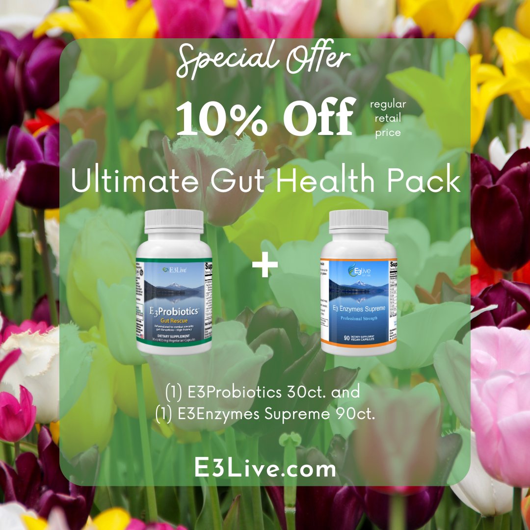 🌸10% Off - Ultimate Gut Health Pack🌸
✔️1 E3 Enzymes Supreme 90ct⁠
✔️1 E3 Probiotics 30ct⁠
⁠
We recommend this duo for every healthy journey. Gut health improves your brain, skin, nails, and more. 

#e3live #probiotics #enzymes #guthealth #gutbrainconnection #healthyliving