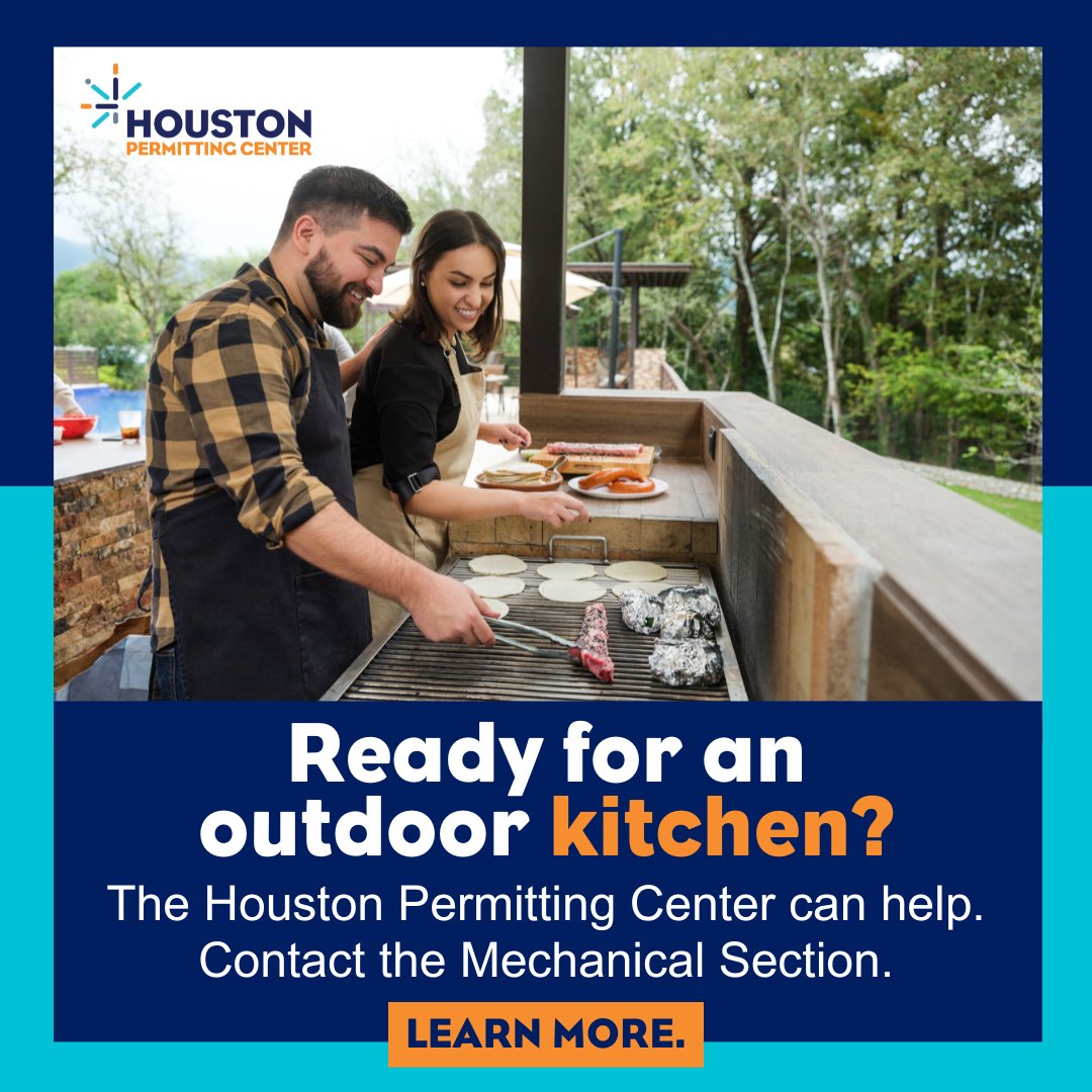 COHPermits's tweet image. Building your dream outdoor kitchen has never been easier! Contact the @COHPermits Mechanical Section for more information at 832-394-8850 or email mechanicalsection@houstontx.gov. Click here for more information: bit.ly/3QMRPXR #DreamKitchen #PermittingProcess