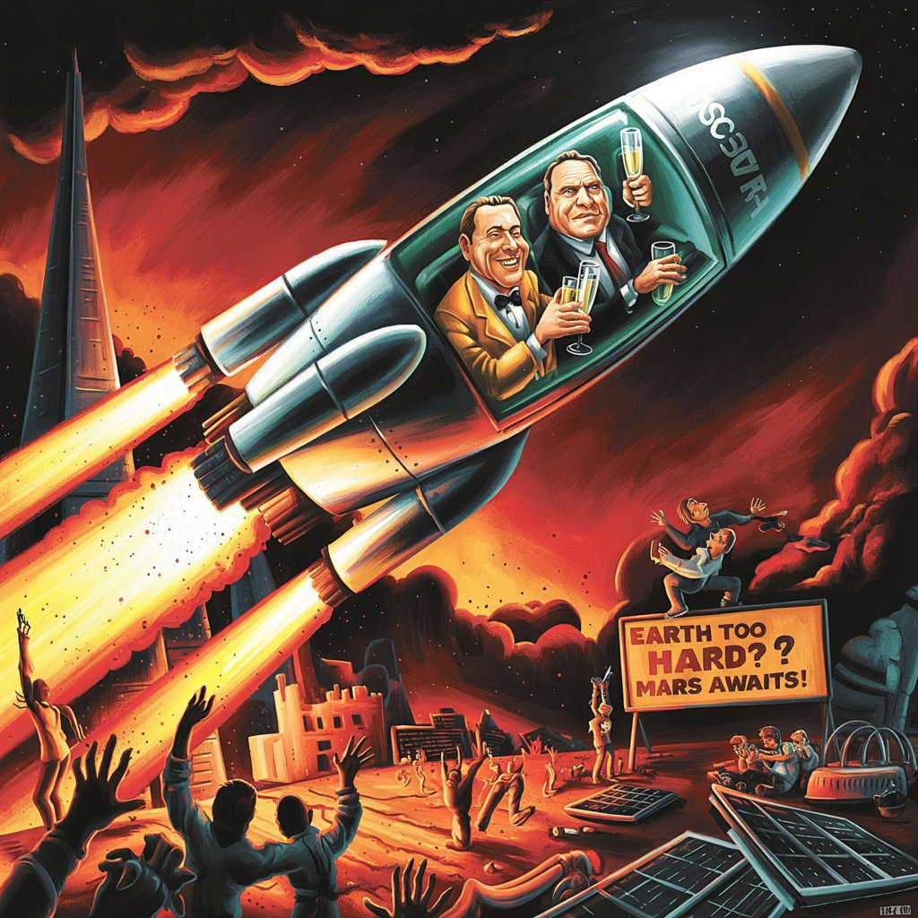 <a href="/elonmusk/">Elon Musk</a> Oh yes, the Atlas Complex in full display.

While the world burns, they dream of Martian bunkers.
While billions suffer, they ask, “Can we escape in time?”

This isn’t visionary, it’s narcissistic escapism.
Instead of using unimaginable wealth to fix the planet, elevate humanity,